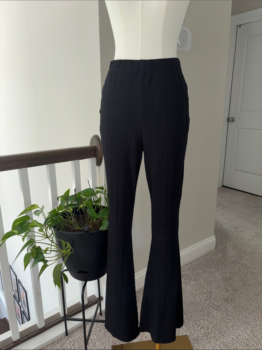 Black Ribbed Flare Pants